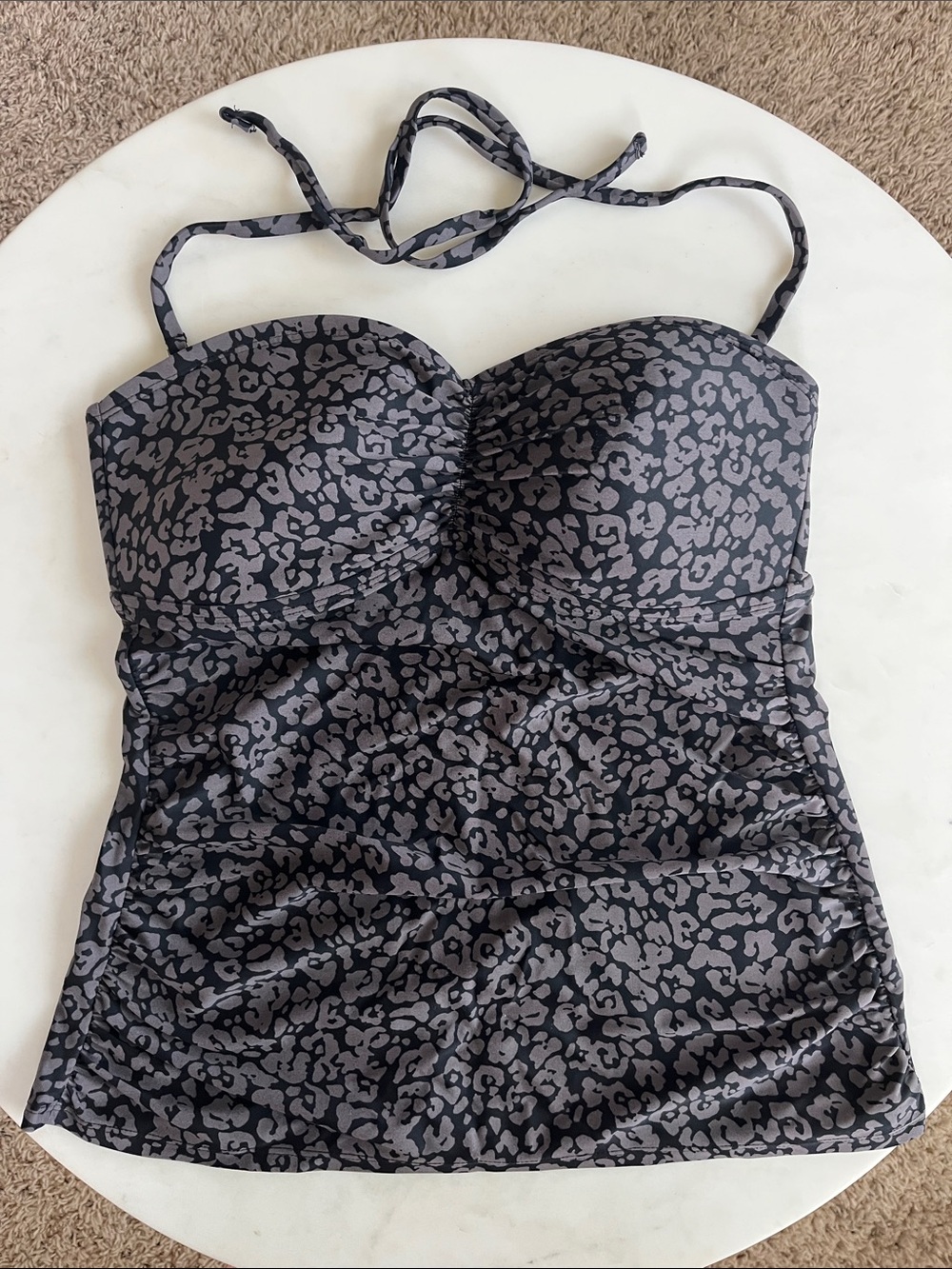 Merona Tankini Swim Top, Medium, Black, Gray, Leopard Print, Removable Straps
